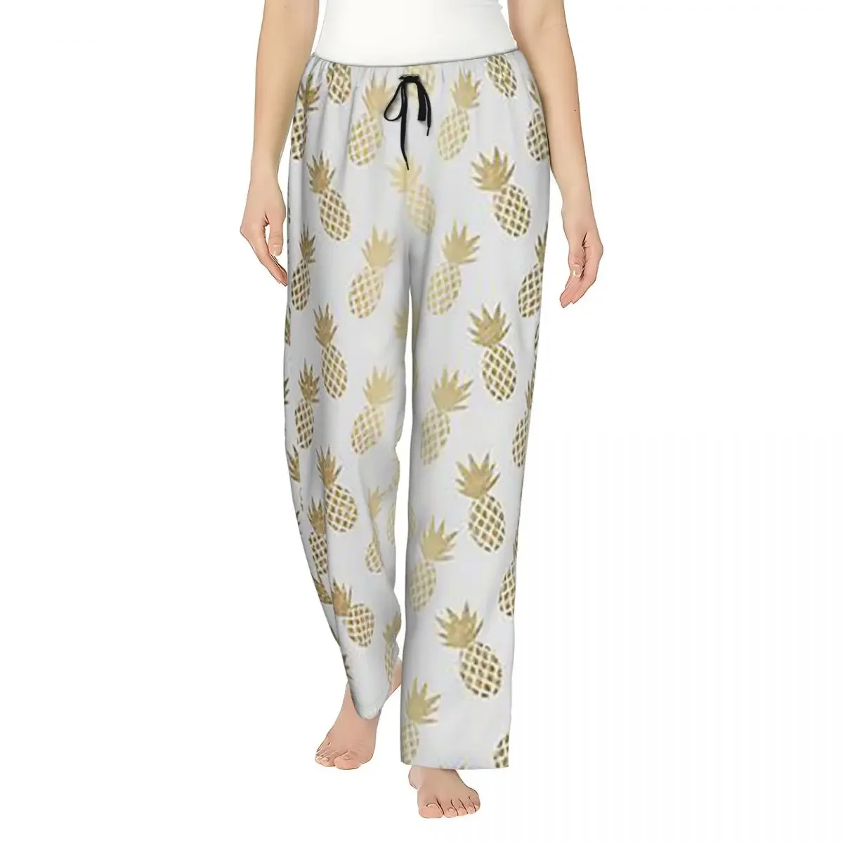 

Custom Gold Pineapple Pattern Women Pajama Pants Lounge Sleep Sleepwear Bottoms with Pockets