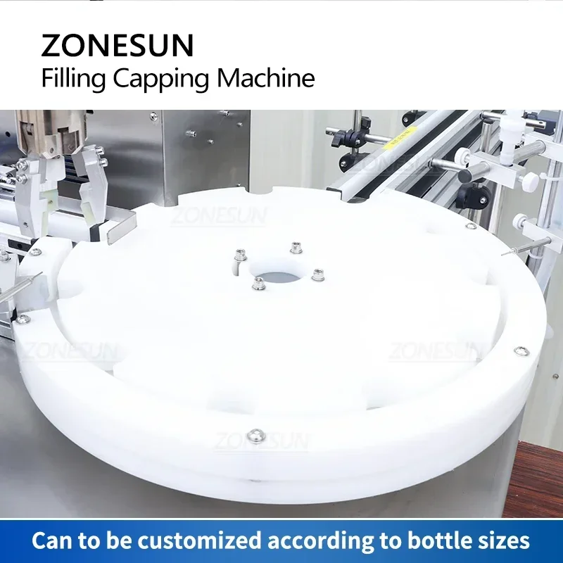 ZONESUN Tabletop Automatic Filling Capping Machine  Line With Conveyor Bottle Loading Perfume Liquid Vial Filler ZS-AFC1Z