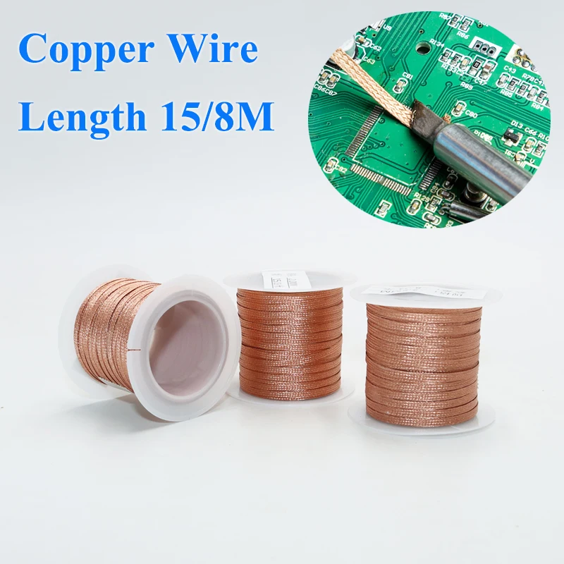 Copper Wire 15M 8M Length 2.0/2.5/3.0mm Desoldering Braid Wick Solder Remover Weld Wires Tin for PCB BGA Welding Soldering Tool