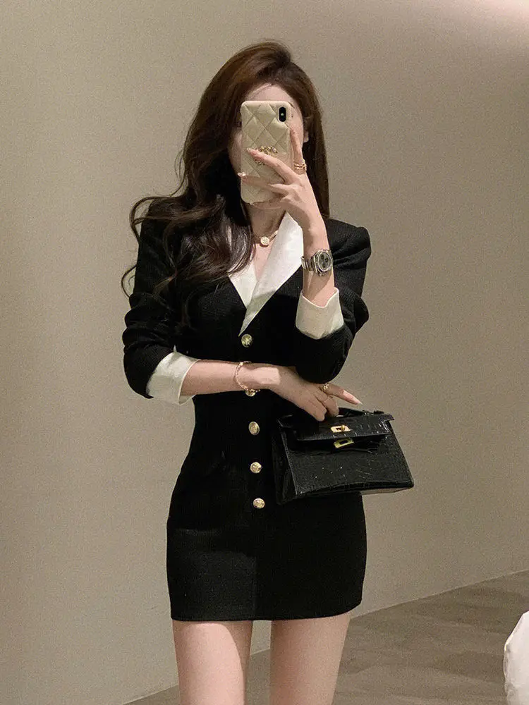 Mini Skirt Set High Quality Black Business Attire Women Casual Korean Crop Top Jacket + Short Skirts Elegant 2024 Autumn New