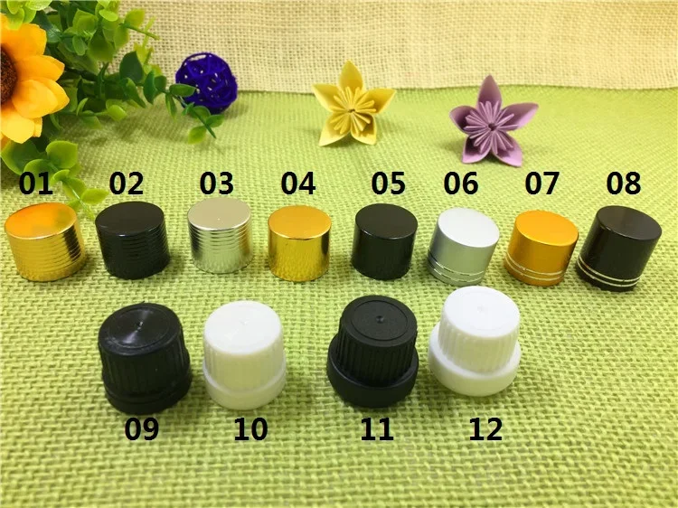 20-500pcs/lot 18/410 Essential Oil Bottles cap Black/gold/silver/white cover plastic lid Metal thread lid glass bottle 5-100ml