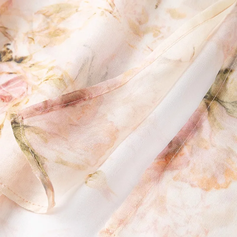 سترة Birdtree النسائية 100% من حرير التوت، معطف بأكمام واسعة وطبعة ياقة واقية من الشمس، لصيف 2025 T56813JF