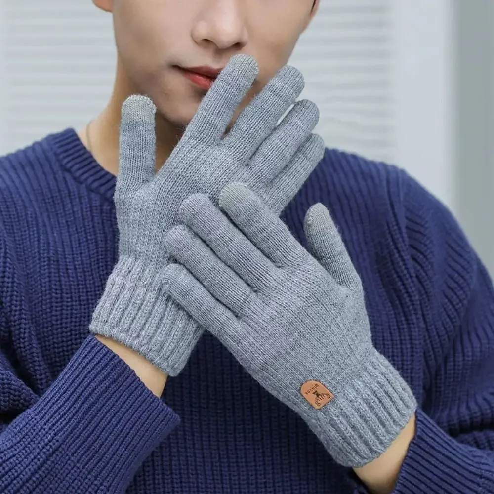 2026 Herren Thermo-Woll-Strickhandschuhe Rutschfest Touchscreen-fähig Fleece-gefüttert Warm Vollfingerhandschuhe für Radfahren Autofahren Wandern Winter – Detail 5