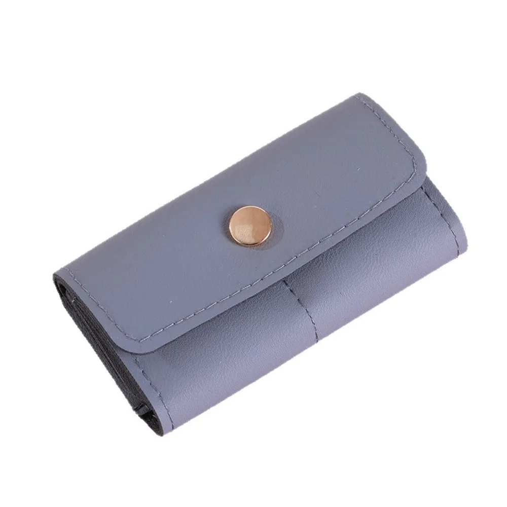 PU Foldable Jewelry Storage Bag 6-Slot Design Compact Portable Jewelry Roll Bag Wear-Resistant Solid Color