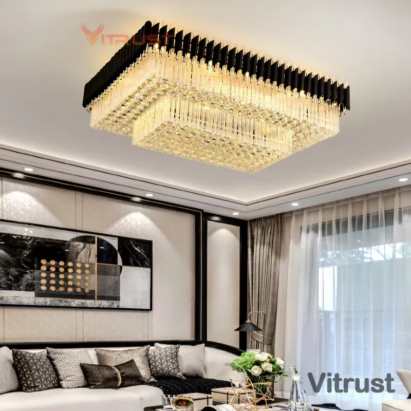 LED Crystal Ceiling Lamp Black Circle Square Lighting Plafonnier led Chandelier Lighting Living Room Bedroom Hotel Office