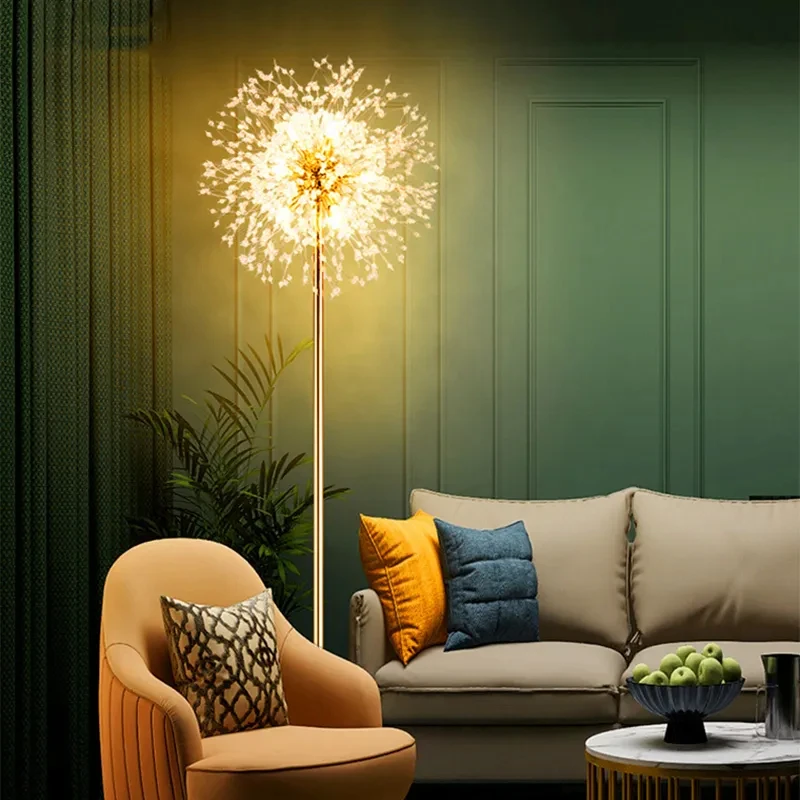 

Beautiful Glass Rod Crystal Dandelion Floor Lamp Living Room Decoration Bedroom Study Sofa Led Indoor Lighting For Home Decor