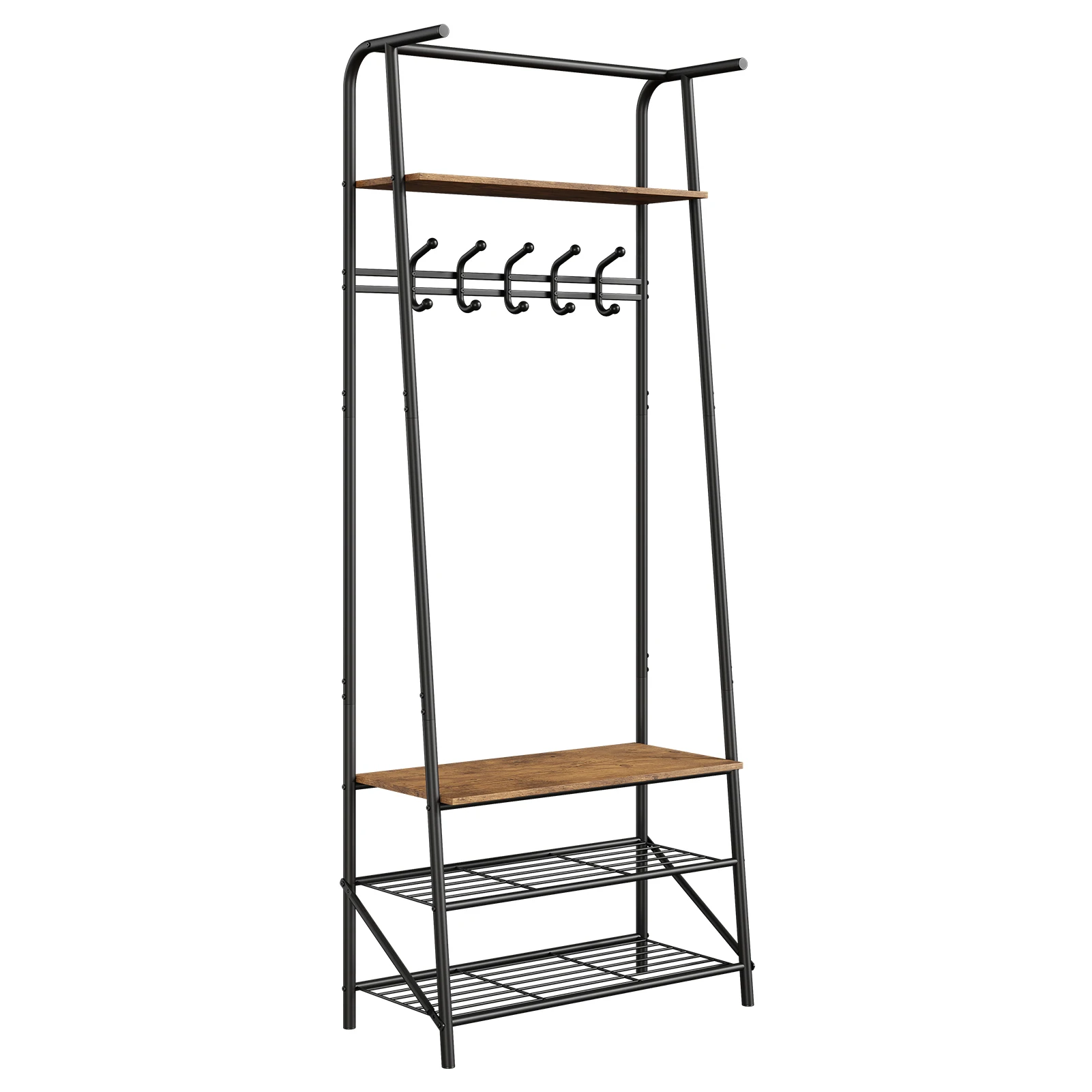 

Coat Rack Shoe Bench, 4-in-1 Hall Trees Entryway Bench with Coat Rack and Shoe Rack, Wood Look Accent Furniture , Rustic Brown