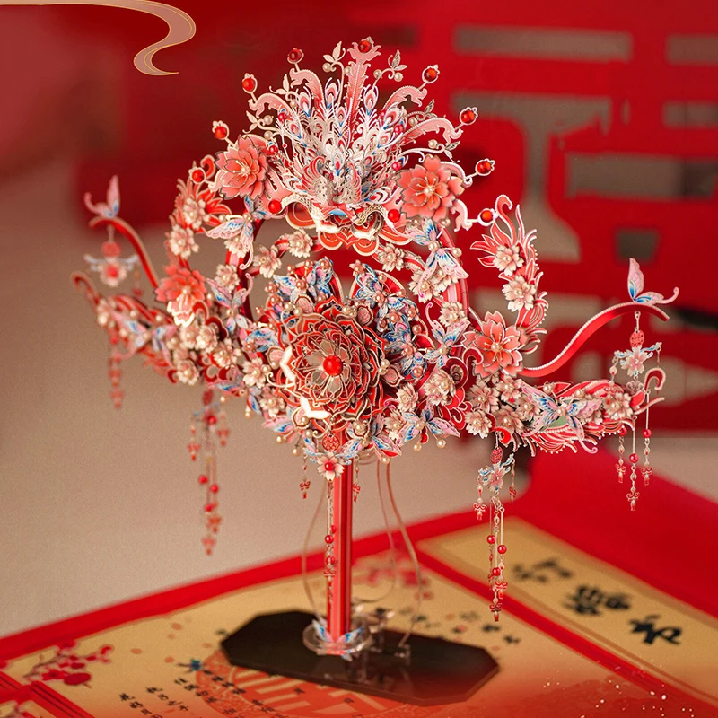 DIY 3D Metal Puzzle Miniature Model Kits Chinese Wedding Fan Jigsaw Puzzle Handmade Crafts for Friends Birthday Gifts