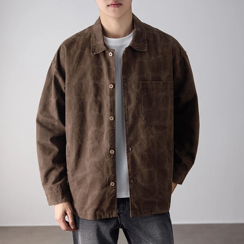 Men Vintage Washed Cotton Long Sleeve Loose Casual Plus Size Cargo Shirts Cityboy Japanese Streetwear Oversize Shirt Blouses