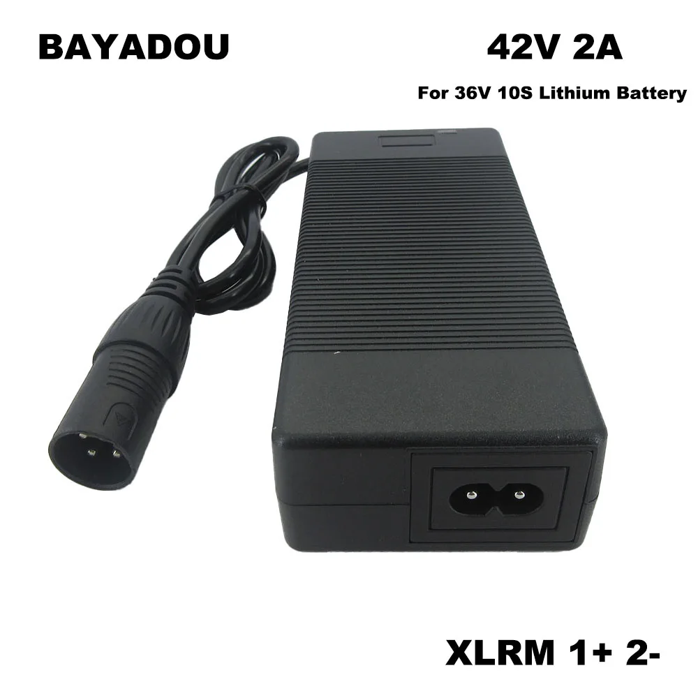 

42V 2A Lithium Battery Charger 36V 10S 10AH 12AH 15AH Li-ion Bateria Charger XLR XLRM 1+ 2- GX16 DC Connector