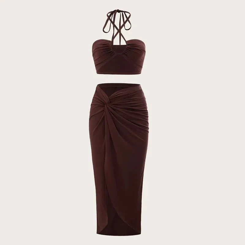 Strap Top Pleated Skirt Set Beach Skirt