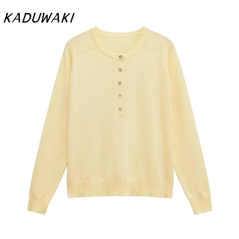 

KADUWAKI Vintage Autumn Women's Casual Jumper Fashion Plain Needle Simple Versatile Long-sleeved O Neck Sweaters Свитер 여성 반팔 니트