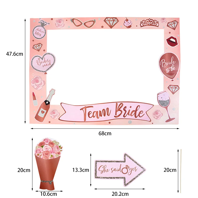 1set Team Bride To Be Photography Props Paper Frame Rose Gold Brides Maid Bachelorette Party Wedding Gift Decoration Supplies