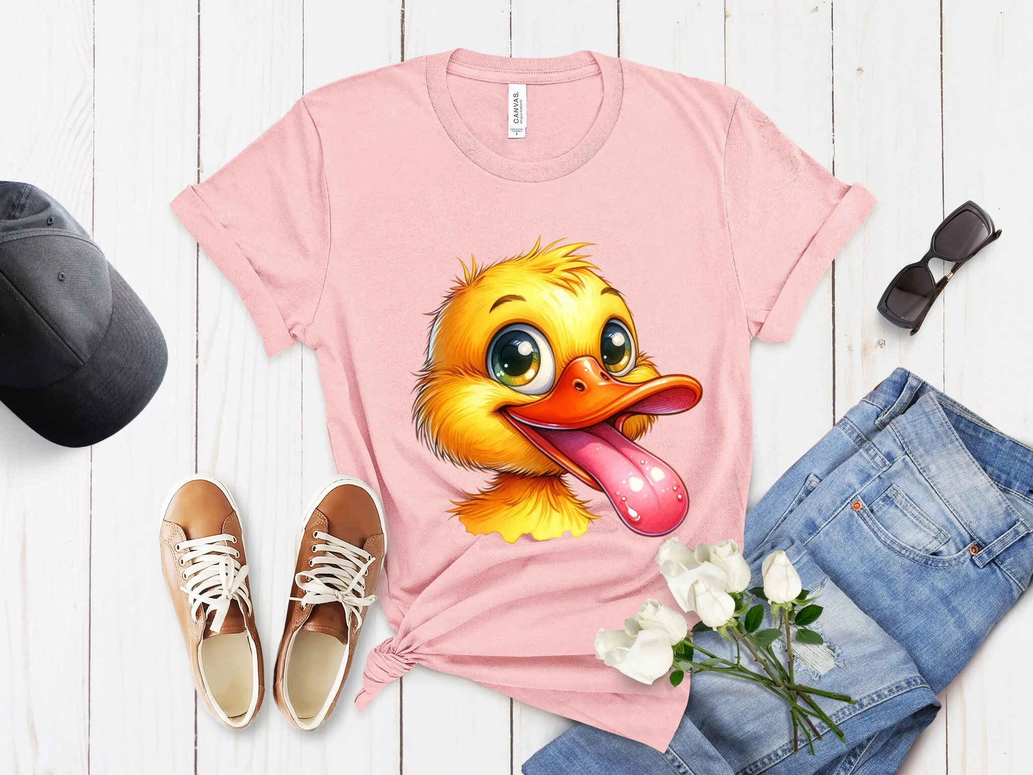 Cartoon Watercolor Duck Face T Shirt Playful Beak Design Artistic Animal Print Top for Men and Women Fun Quirky