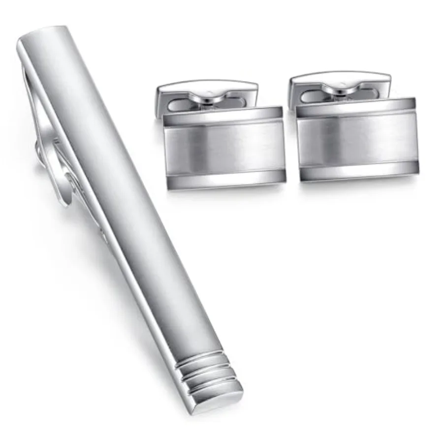 

HONEY BEAR Rectangle Cufflinks Tie Clip Set for Mens Business Wedding Gift