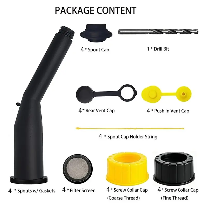 ABZL Gas Can Spout Replacement Old Style Jug Spout With Pour Nozzle Coarse And Fine Thread Screw Collar Caps Vent Cap Drill