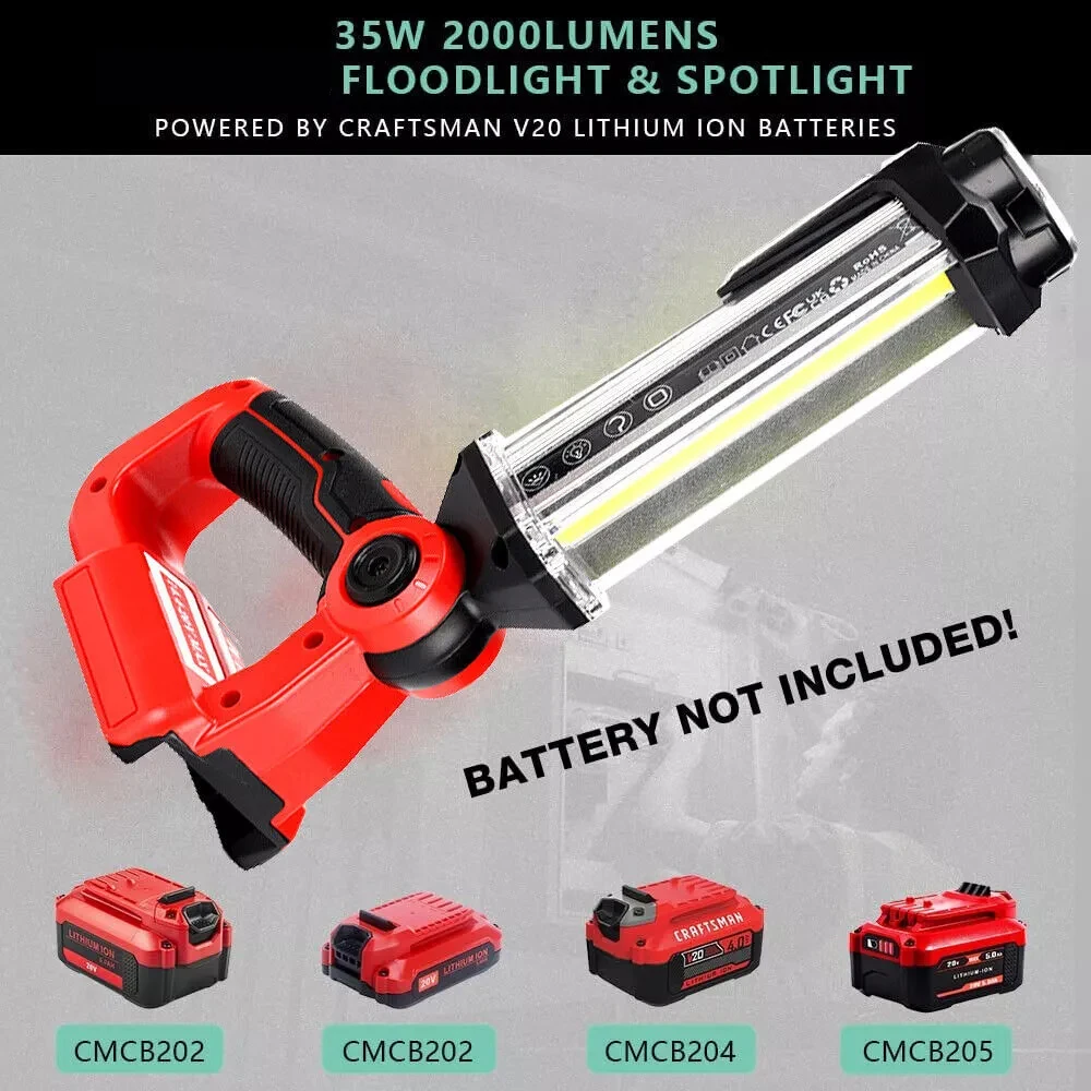 Flashlight Led Work Light for Craftsman V20 Lithium Battery Spotlight Floodlight 35W 2000 LM LED Outdoor Camping Light 3 Modes