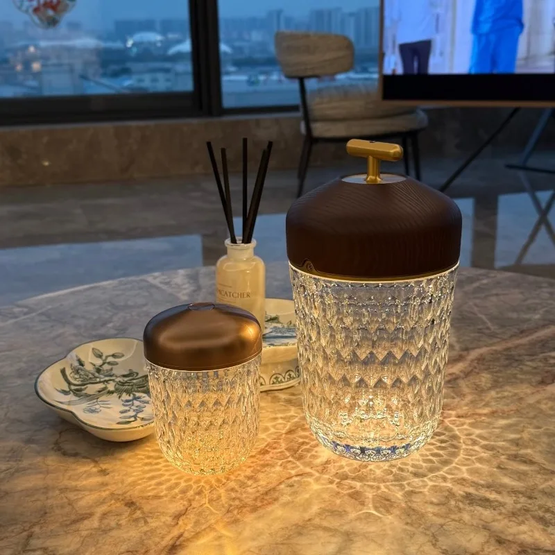 

New H home mini chestnut, glass crystal pine cone lamp, portable charging camping, outdoor gift atmosphere desk lamp