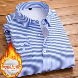 2024 Autumn and Winter New Fashion Trend Thick Warm Striped Shirt Men's Casual Relaxed Comfortable Plus Fleece Plus-Size Shirt