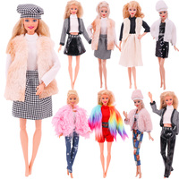 Barbies Doll Clothes Plush Jacket + Fashionable Suit Skirt +Beret Hat Suitable For 11.8inch  Doll Casual Clothing Free Shoe Gift
