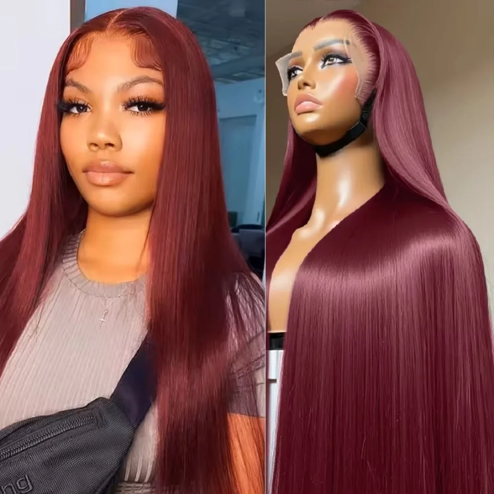 

Парик с прямой шнуровкой 13x4/13x6 HD Transparent Lace, цвет 99J Бордовый, с натуральной линией роста волос, без клея, для женщин, красный