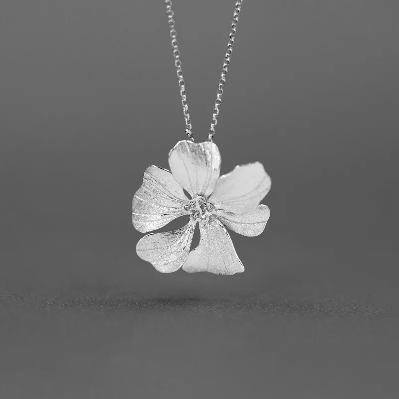 Amxiu Sterling Silver 925  For A Midsummer Night's Dream Silver Necklace Single Petal Peony French Style Flower Niche Necklace