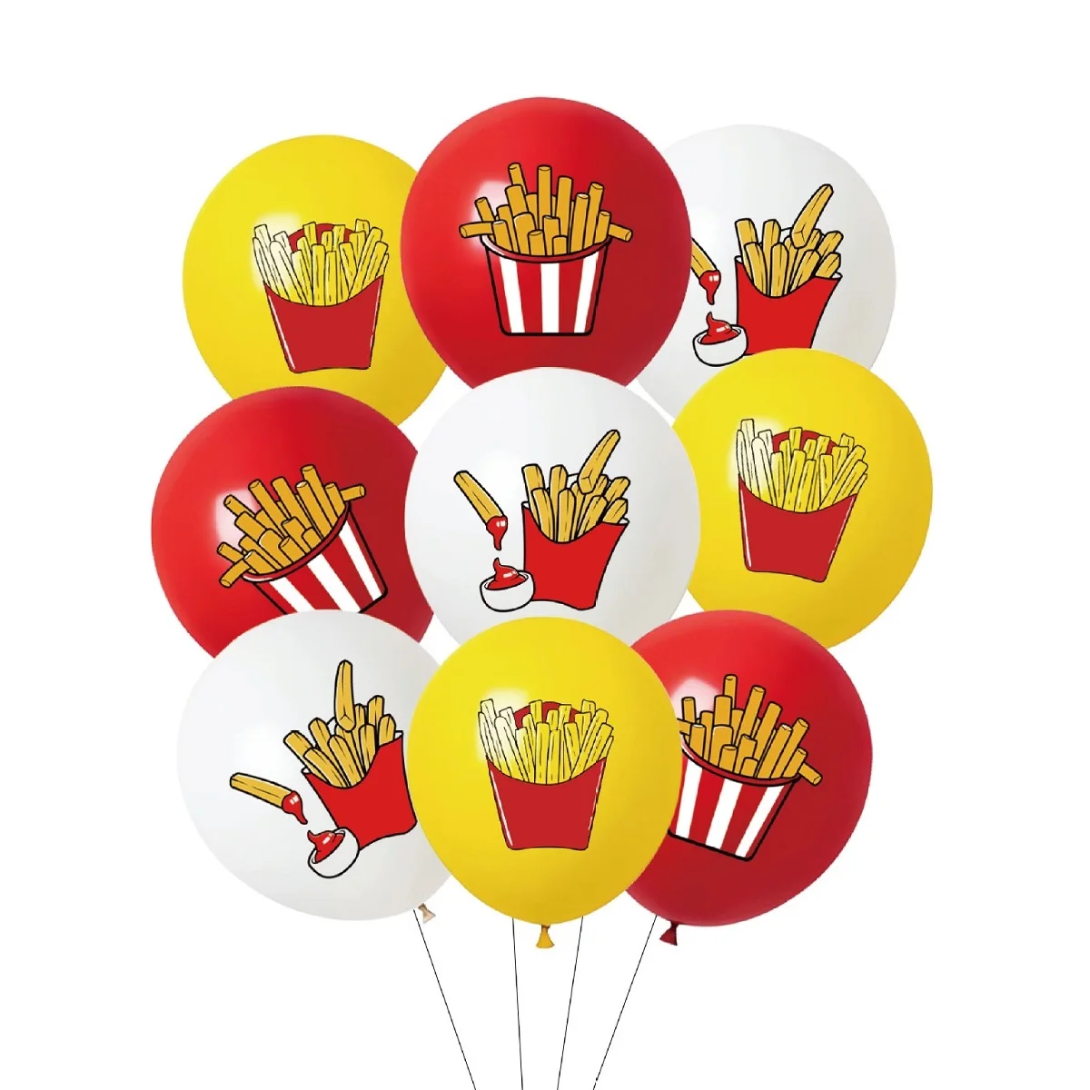 Globo de látex para decoración de fiesta de cumpleaños de niños, tema de comida rápida, patatas fritas, Ketchup, 9 piezas