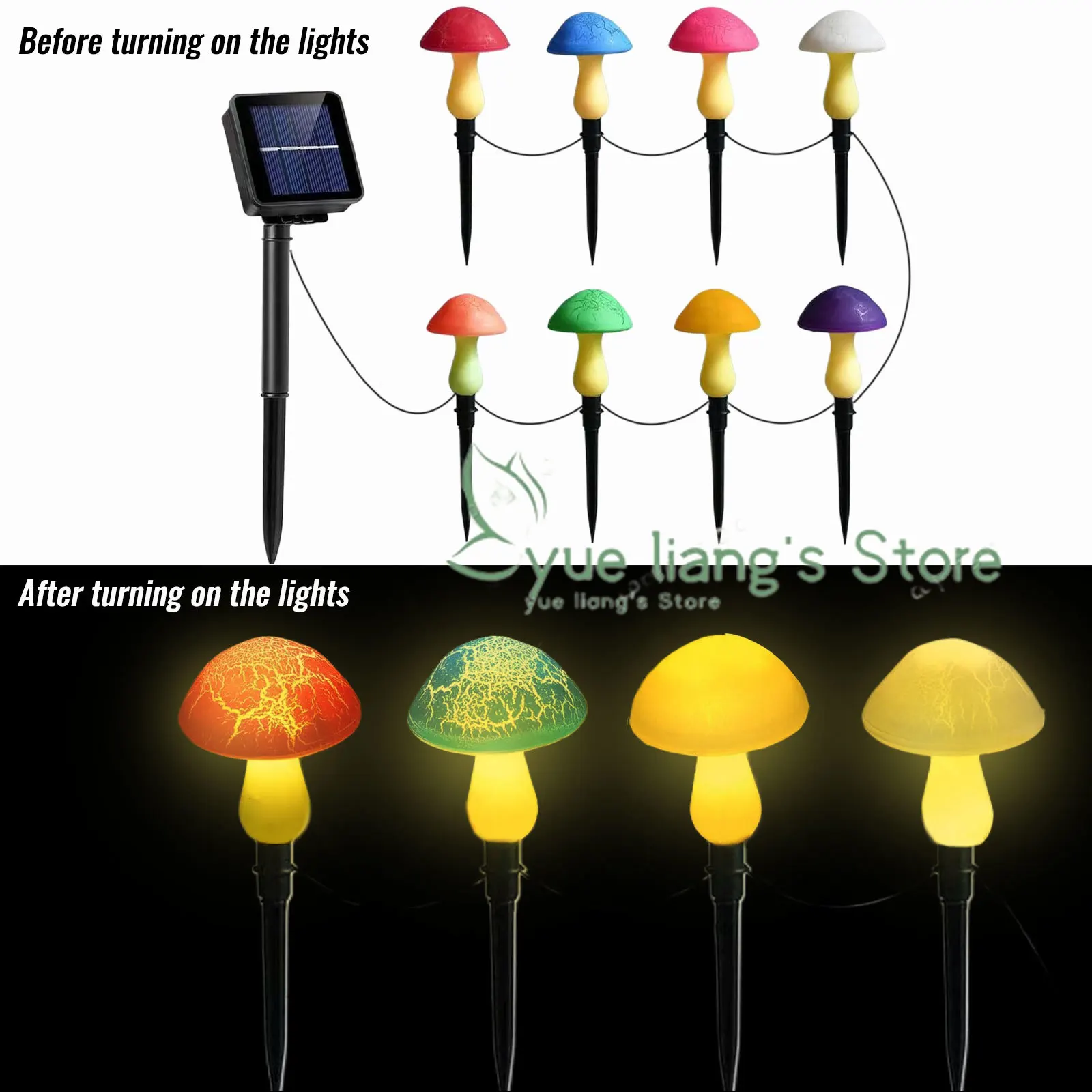 8-pack Solar Stake Lights Cracked Mushroom Outdoor Waterproof Multicolored Mushroom Lamp Halloween Easter Garden Ornaments