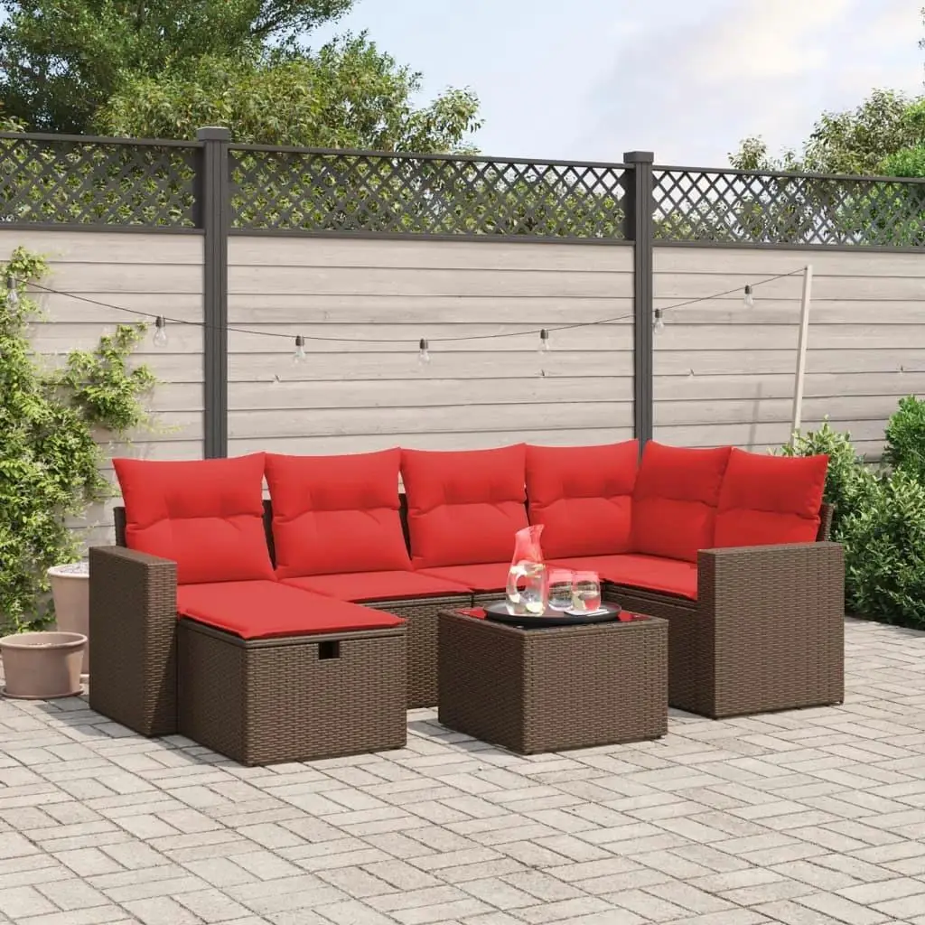 

7 Piece Outdoor Patio Sofa Set with Cushions Durable Brown Rattan Furniture Garden Lounge Seating