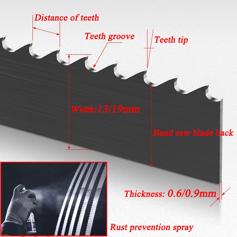 木の切断のための金属刃,2360,2362,2400,2460mm,m42 12 "バンドソーブレード切削木材。1316 19mm bi-メタルソーブレード。