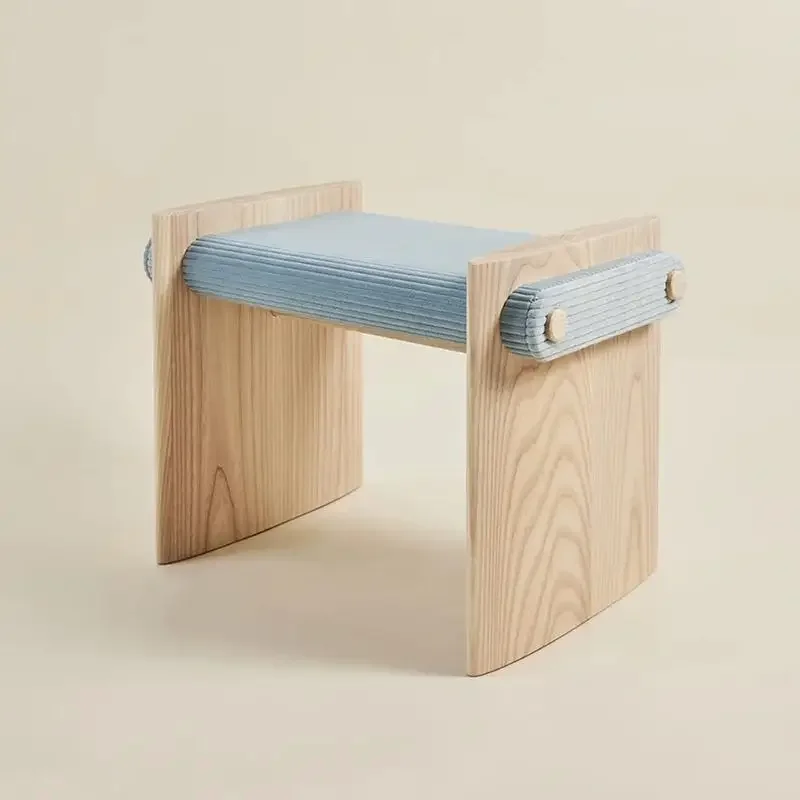 

Medieval retro solid wood dining stool fabric corduroy sofa bedroom bedside dressing footstool changing