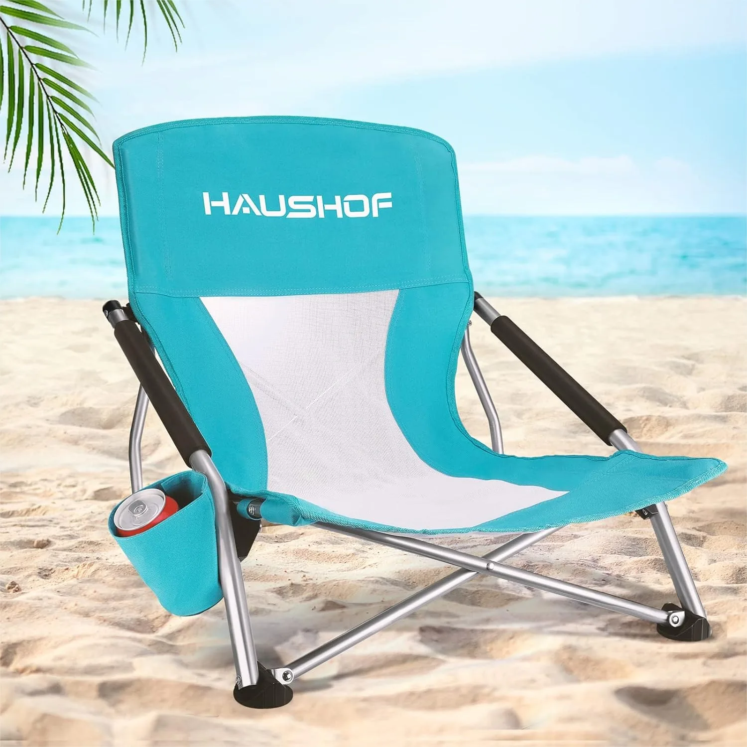 

Low Beach Chair with Mesh Back, Lightweight Folding Camping Chair with Cup Holder and Carry Bag for Outdoor Lawn