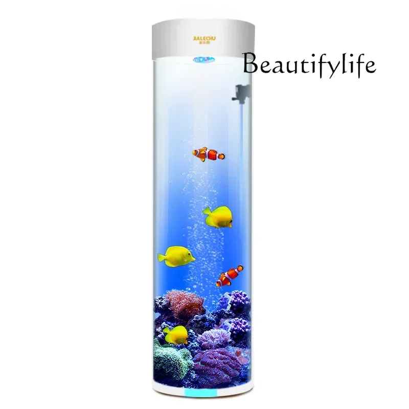 

NNFish tank living room small cylindrical fish tank vertical goldfish tank acrylic water-free ecological aquarium