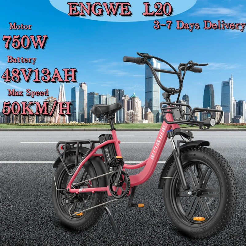 ENGWE L20 Electric Bicycle 750W Motor 48V 13AH Lithium Battery 20*4.0 Fat Tire Off-Road Mountain E-bike Adult City Electric Bike