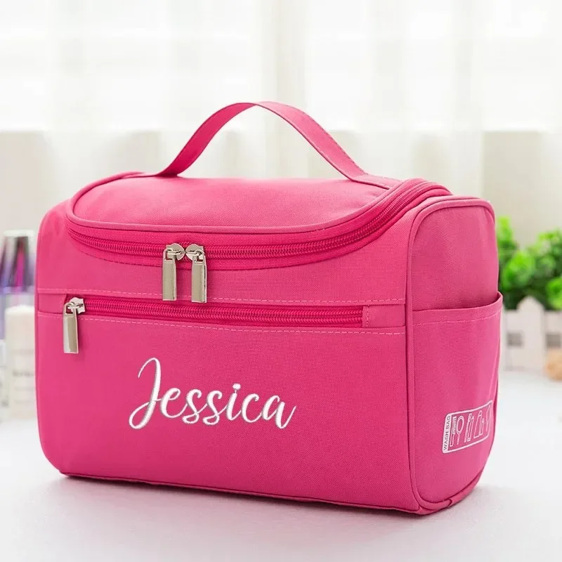 Waterproof Embroidered Name Makeup Bag Personalized Large Capacity Trendy Beauty Organizer Perfect Gift for Her Daily Travel Use
