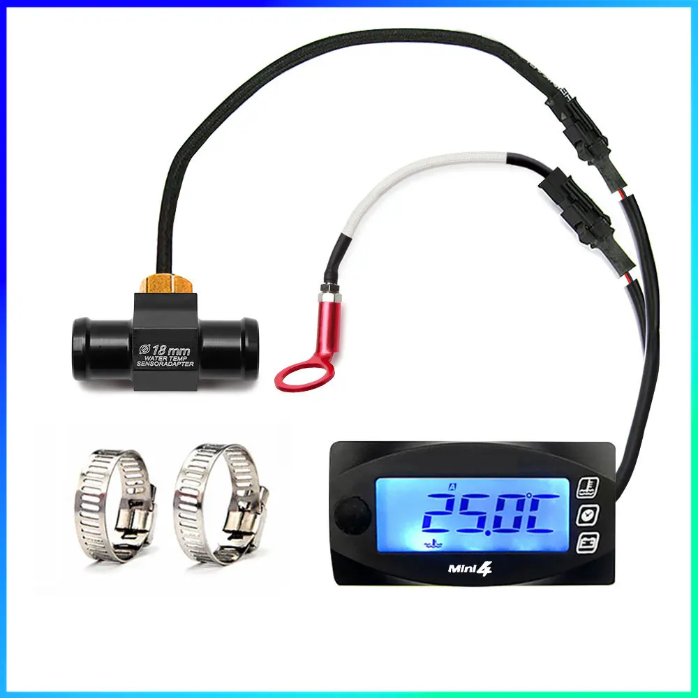 Koso Motorcycle MINI 4 DUAL TEMP METER Cylinder Temperature Water Temperature Sensor Voltage Time Square Gauge