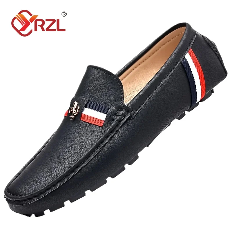 YRZL Mens PU Leather Casual Shoes High Quality Soft Breathable Loafers Moccasins Comfortbale Fashion Driving Shoe Big Size 40-46