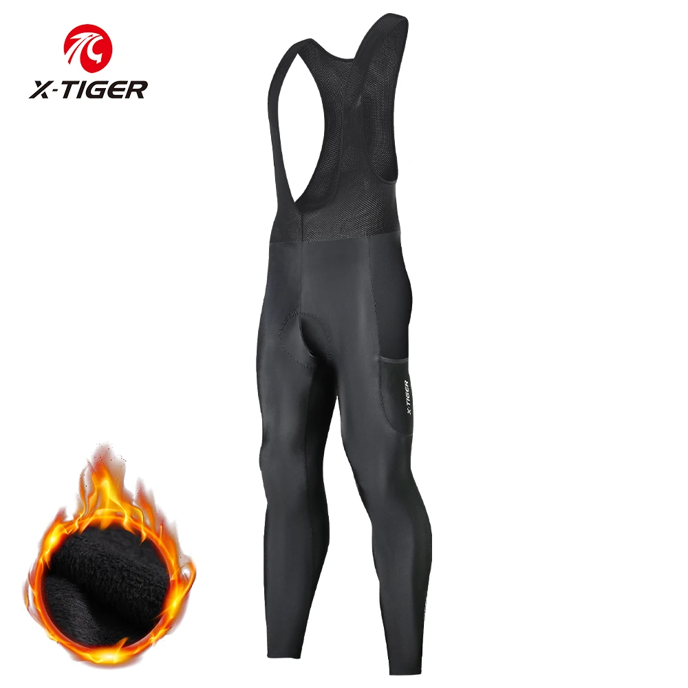 X-TIGER Winter-Fahrrad-Trägerhose für Herren, 5D-gepolstert, winddicht, mit Fleece gefüttert, Radstrumpfhose, Leggings, warm, Radfahrer, Reiten, Fahrradbekleidung – Detail 13