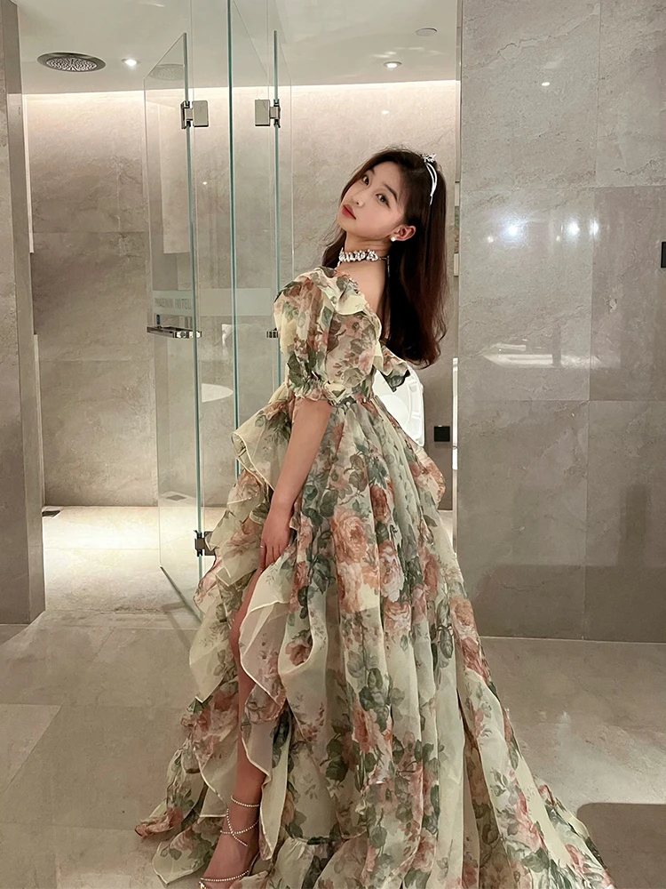 Style Dress Super Mori Floral Skirt Birthday Little Mopping Floor Puffy Long for Women Summer