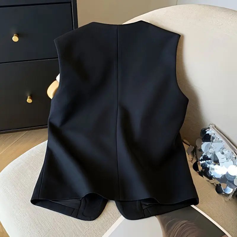 2026 New Women's Blazer High End Casual Vest Waistcoat Korean Spring Female Professional Vest O-neck Sleeveless Short Jacket