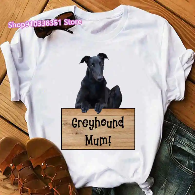 Greyhound Animal Tshirt Women Hip Hop Funny Short Sleeves Femme Dog Lovers Top Female Streetwear White Women Clothing Tumblr