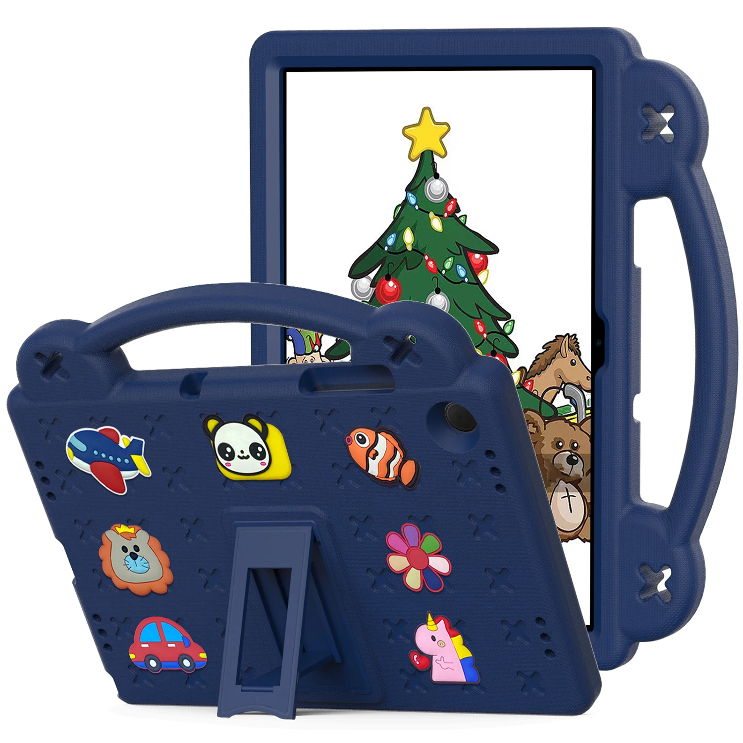

For Samsung Galaxy Tab A9+ Case EVA Protective Tablet Cover Kids Friendly Grip Handle Kickstand Case - Navy Blue