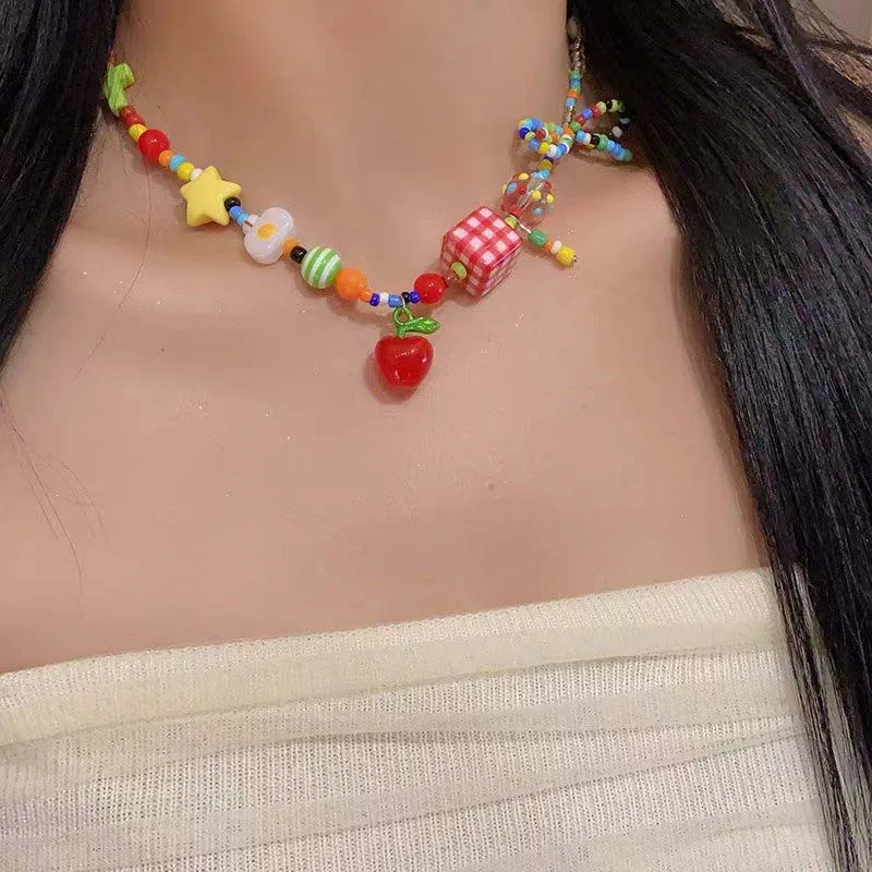 Cute Harajuku Cartoon Fruit Bow Choker Necklace