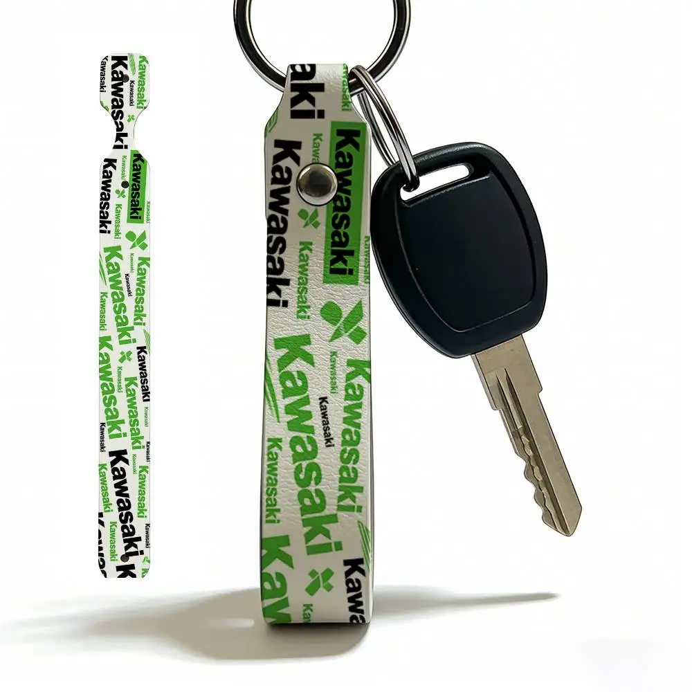For Kawasaki PU Leather Motorcycle Keychain Universal Motorbike Key Ring Holder For Riders Men Gift