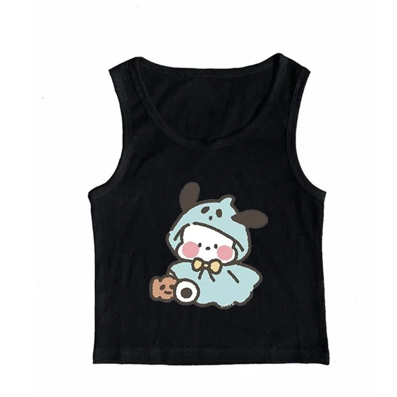 2000s Top Punk Sanrio Hello Kitty Print Sleeveless Streetwear Aesthetic Clothing Female Vintage Crop Top Women Y2k Tank Vest