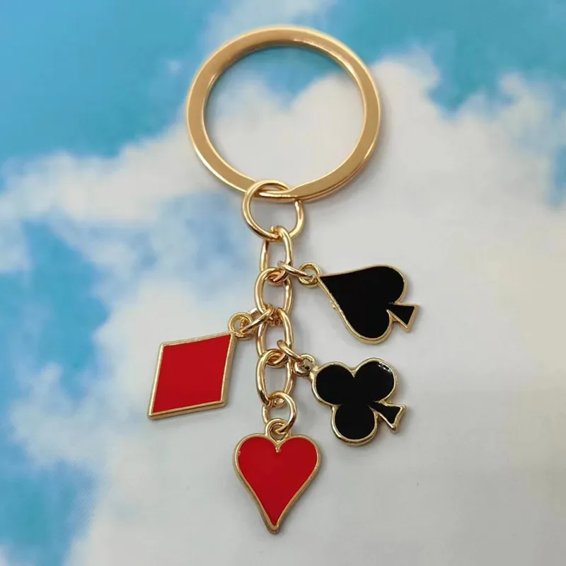 Cute Enamel Keychain Hearts Clubs And Spades Symbol Key Ring Poker Card Key Chains For Women Men DIY Handmade Jewelry