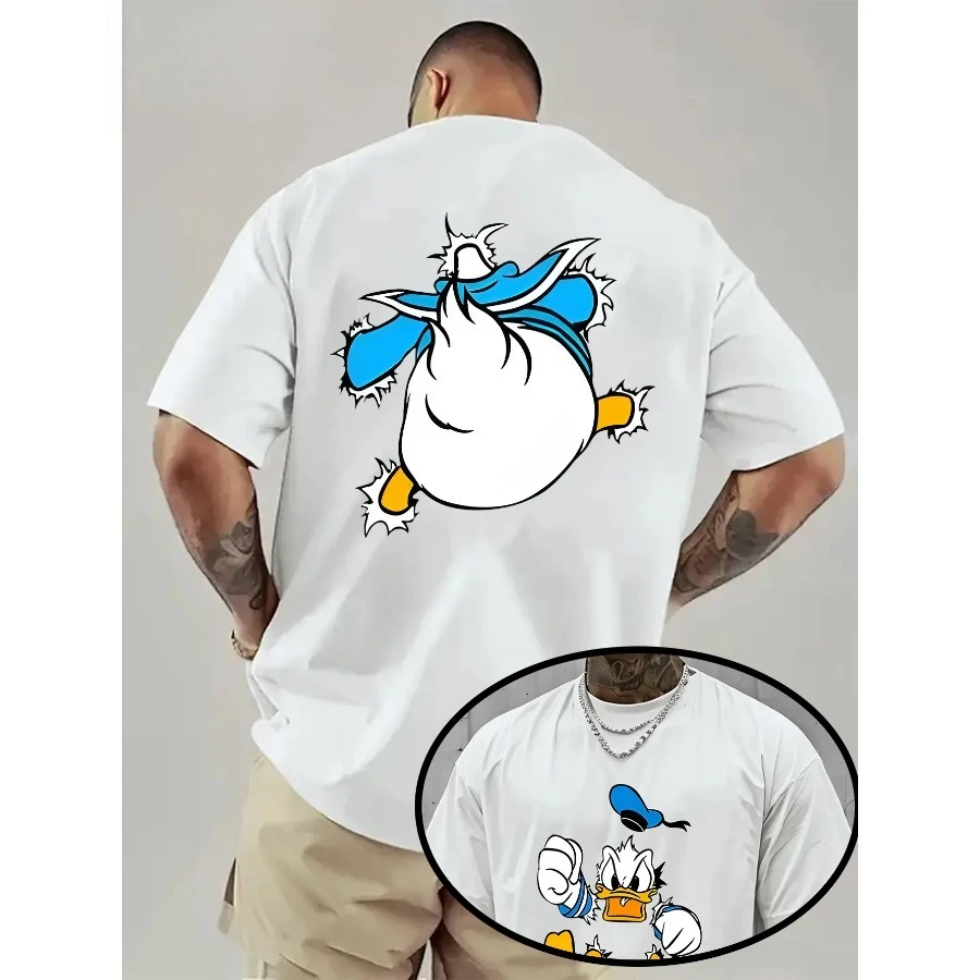 

Мужская двусторонняя футболка с рисунком Дональда Дака, осенний хлопковый топ, уличная одежда, повседневная модная свободная одежда для пар