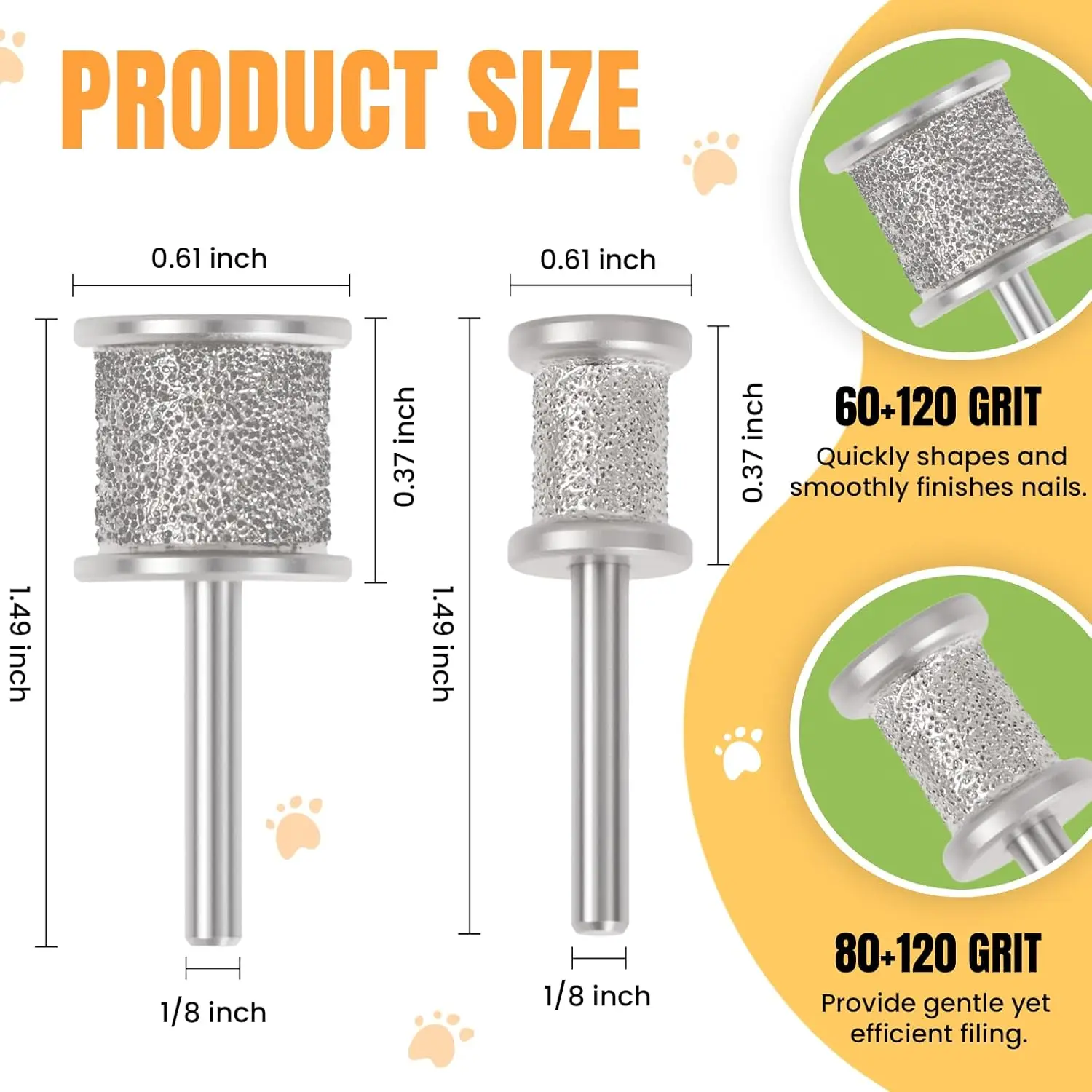 

Diamond-Coated Pet Nail Grinder Bits Dual Grit Low Noise Durable Trimmer for Dogs 1/8” Shank Compatible with Dremel Nail Tools