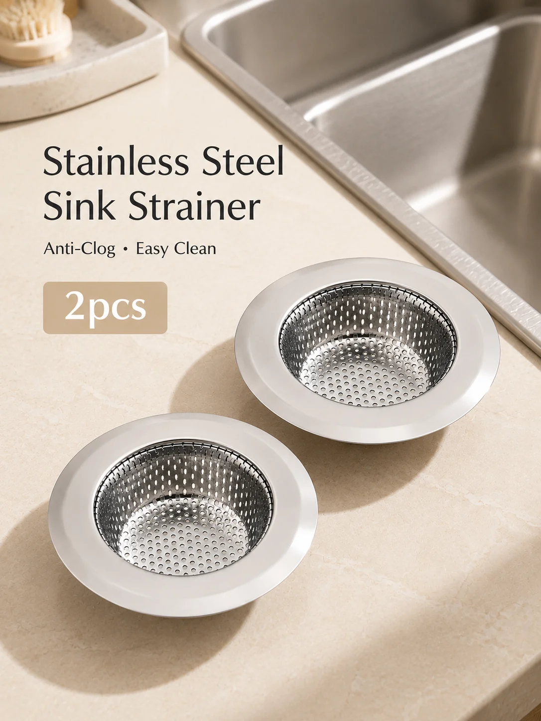 

2pcs Stainless Steel Kitchen Sink Strainer – Drain Filter Basket for Sink, Food Catcher for Kitchen Sink Drain