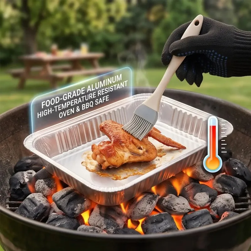 Aluminum Foil Disposable Pans Food Grade Rectangular Trays Heat Resistant for BBQ Roasting Baking Takeout Food Storage Container